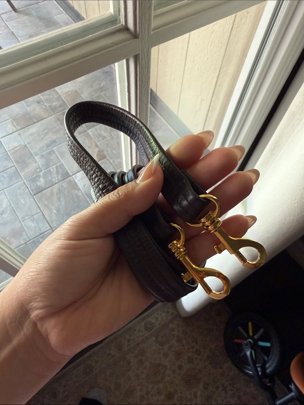 Leather Shoulder Strap with Gold Hardware - dark brown